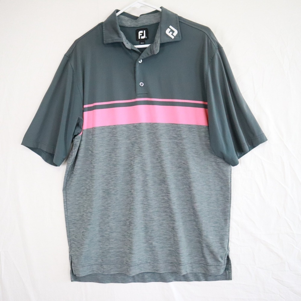FootJoy Polo Shirt Mens Medium Performance Golf Stretch Flex Gray Short Sleeve